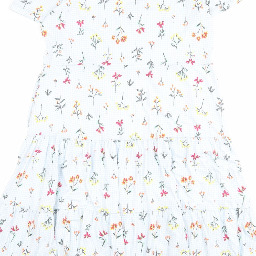 Lands' End Womens Blue Floral Cotton A-Line Size S V-Neck Pullover