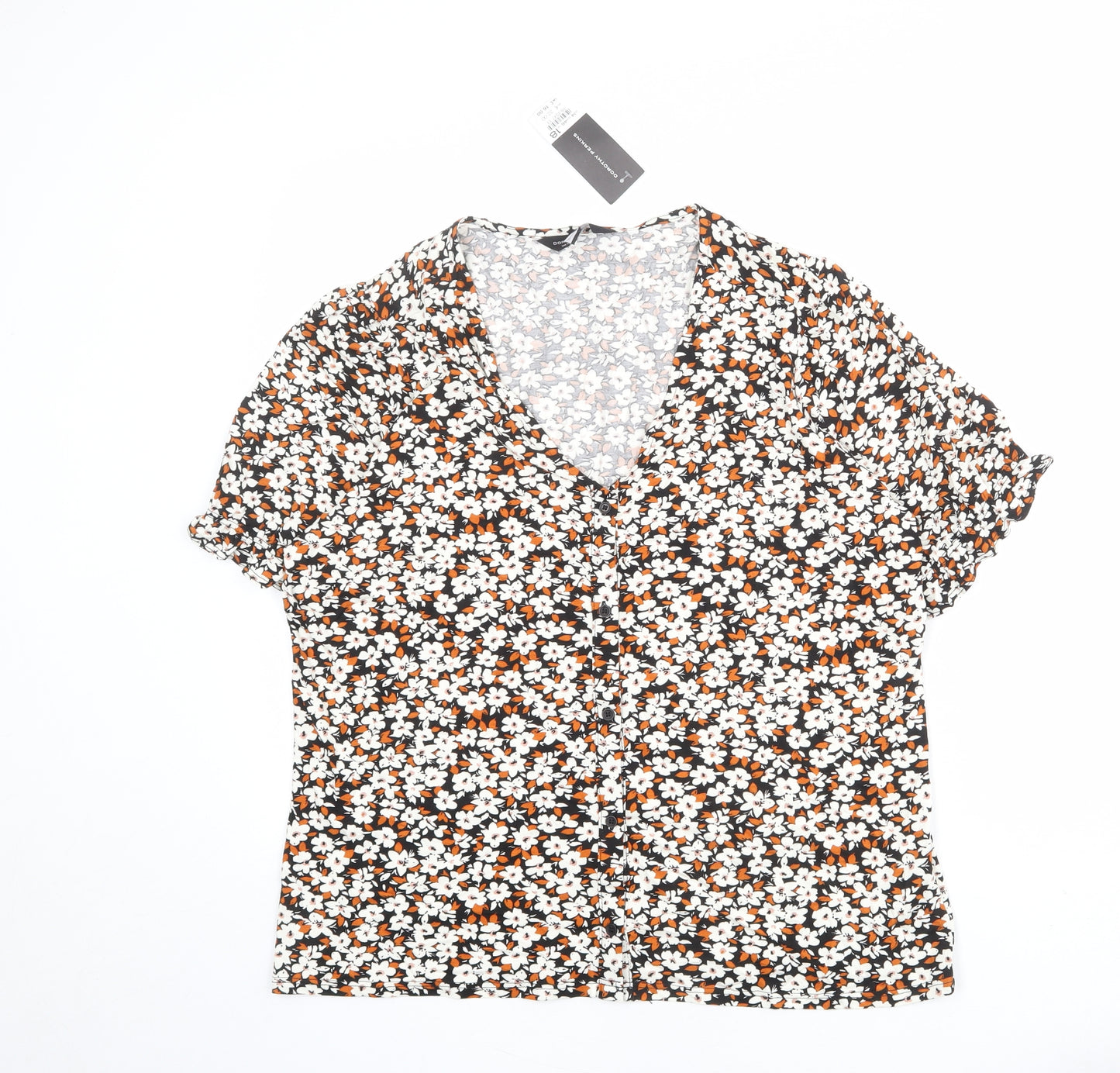 Dorothy Perkins Womens Multicoloured Floral Viscose Basic T-Shirt Size 18 V-Neck