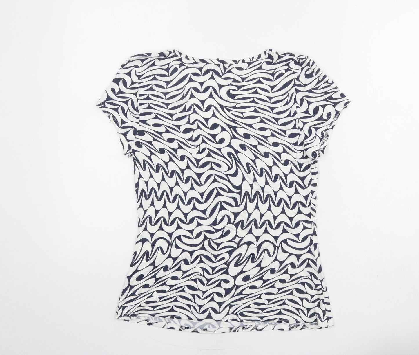 Phase Eight Womens Blue Geometric Viscose Basic T-Shirt Size 12 Scoop Neck