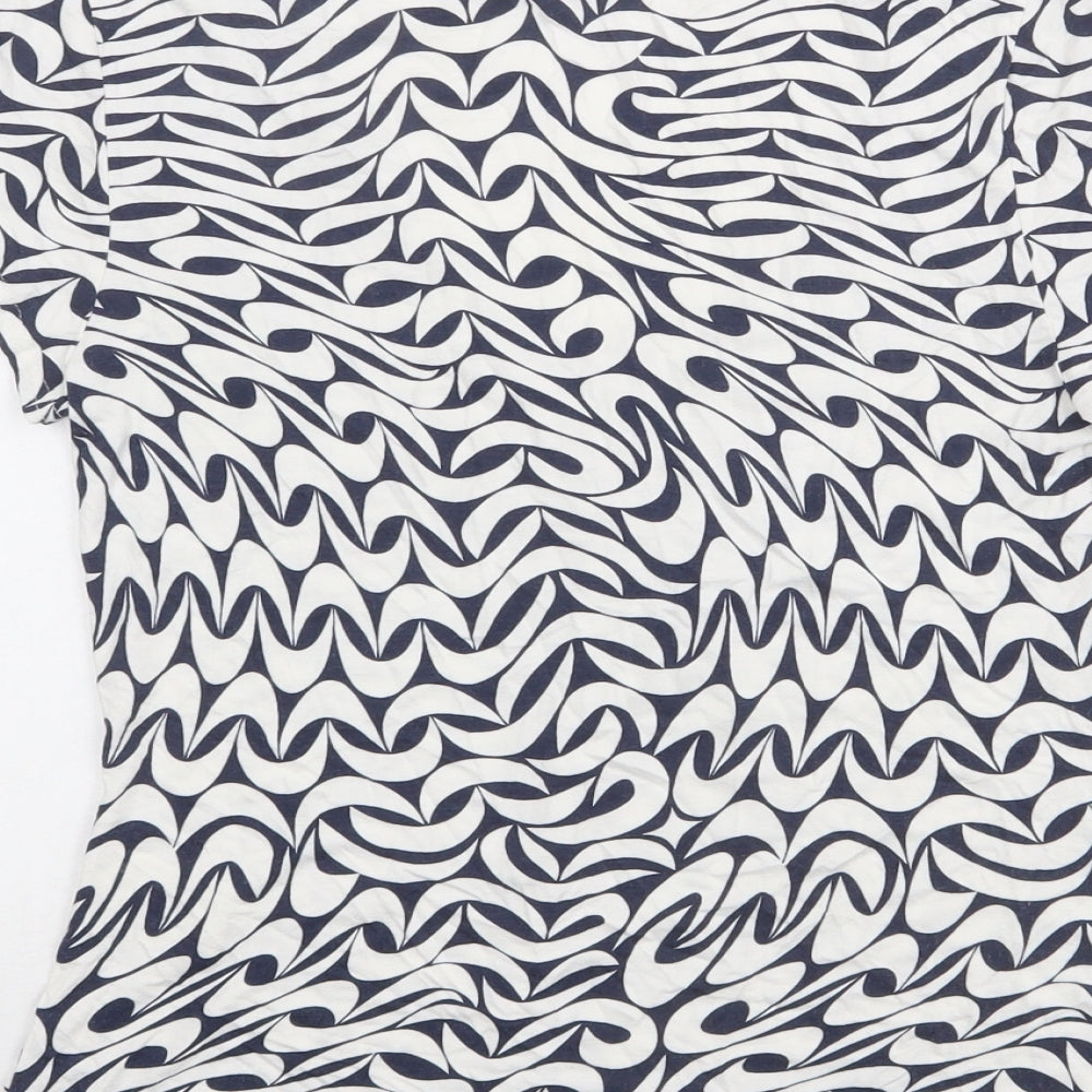 Phase Eight Womens Blue Geometric Viscose Basic T-Shirt Size 12 Scoop Neck