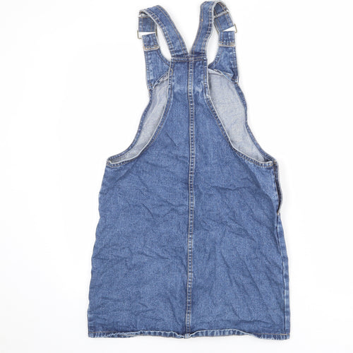 Denim & Co. Womens Blue 100% Cotton Pinafore/Dungaree Dress Size 6 Round Neck Buckle