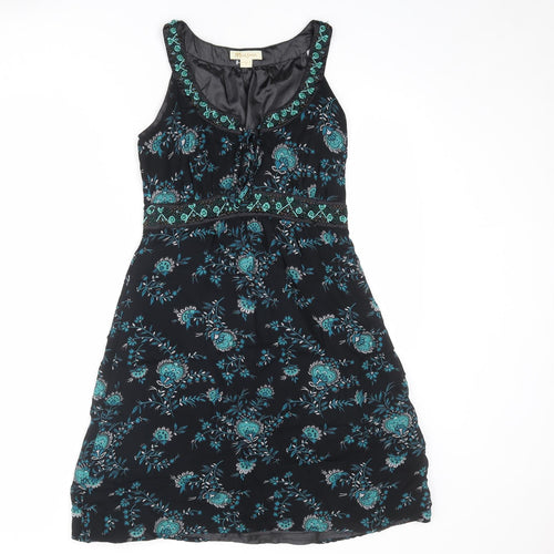Monsoon Womens Black Floral Viscose A-Line Size 8 Scoop Neck Zip - Embellished