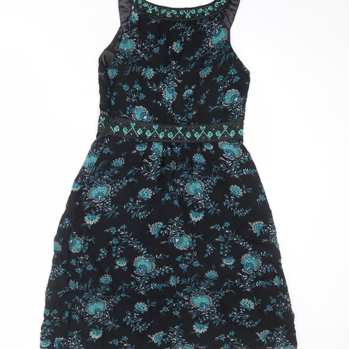 Monsoon Womens Black Floral Viscose A-Line Size 8 Scoop Neck Zip - Embellished