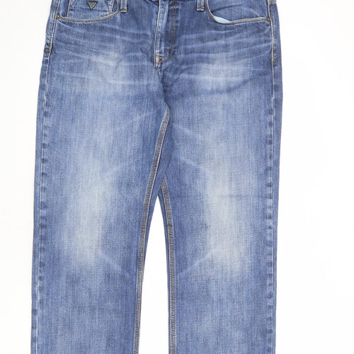 GUESS Mens Blue Cotton Straight Jeans Size 36 in L34 in Regular Zip