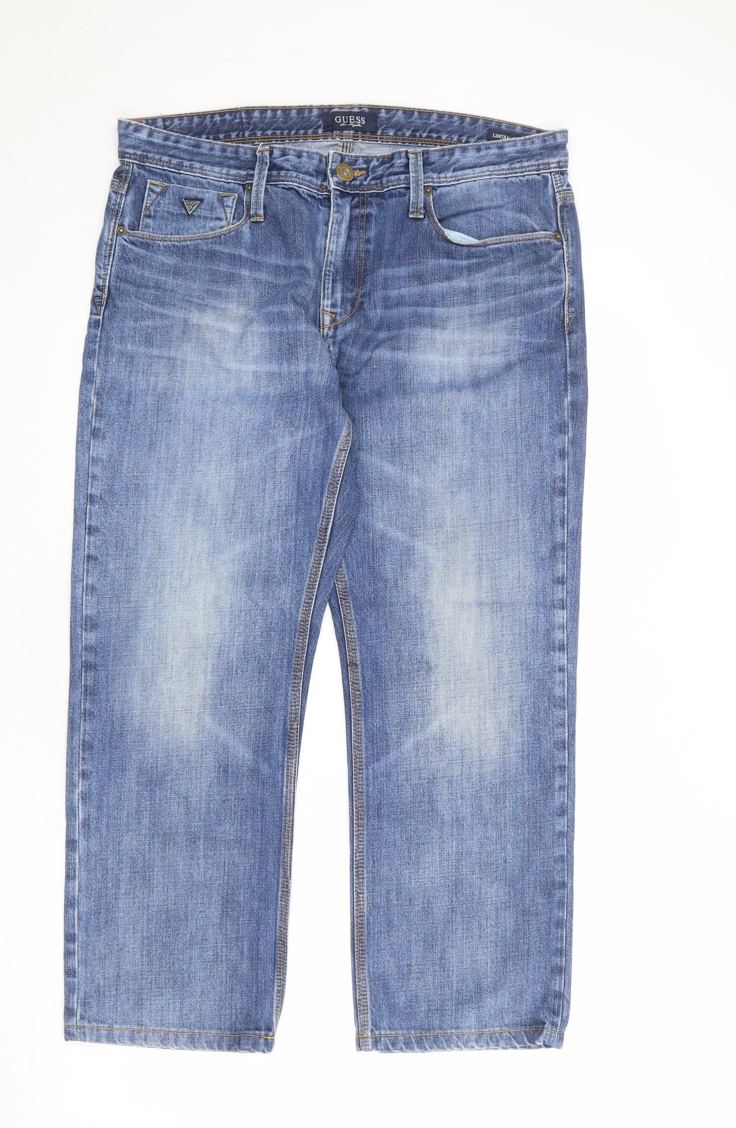 GUESS Mens Blue Cotton Straight Jeans Size 36 in L34 in Regular Zip
