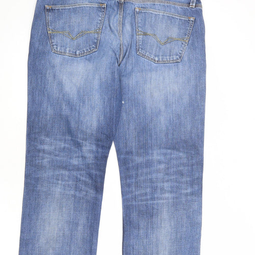 GUESS Mens Blue Cotton Straight Jeans Size 36 in L34 in Regular Zip