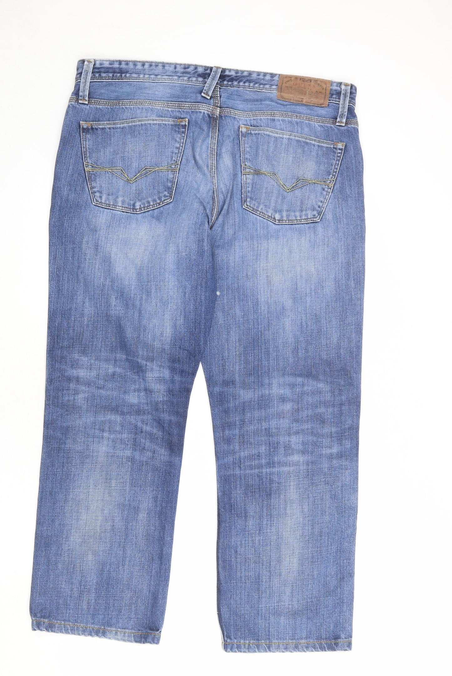 GUESS Mens Blue Cotton Straight Jeans Size 36 in L34 in Regular Zip