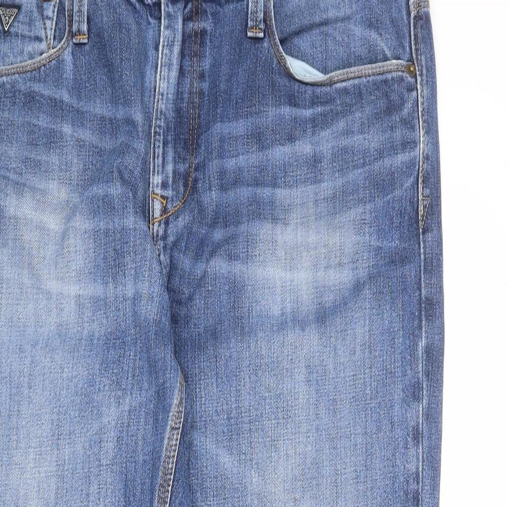 GUESS Mens Blue Cotton Straight Jeans Size 36 in L34 in Regular Zip