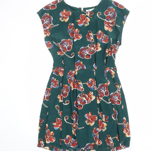 Glamorous Womens Green Floral Polyester Shift Size 8 Boat Neck Zip