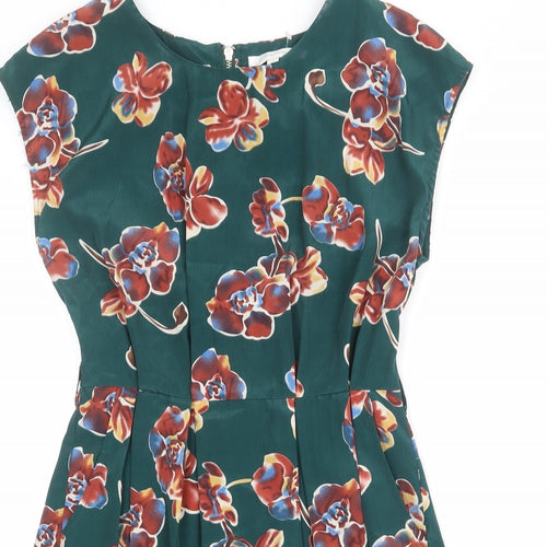 Glamorous Womens Green Floral Polyester Shift Size 8 Boat Neck Zip