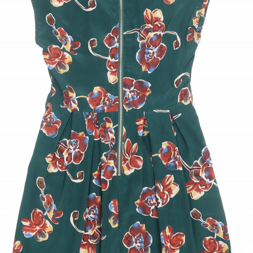 Glamorous Womens Green Floral Polyester Shift Size 8 Boat Neck Zip