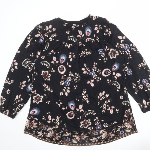 Fat Face Womens Black Floral Cotton Basic Button-Up Size 14 V-Neck