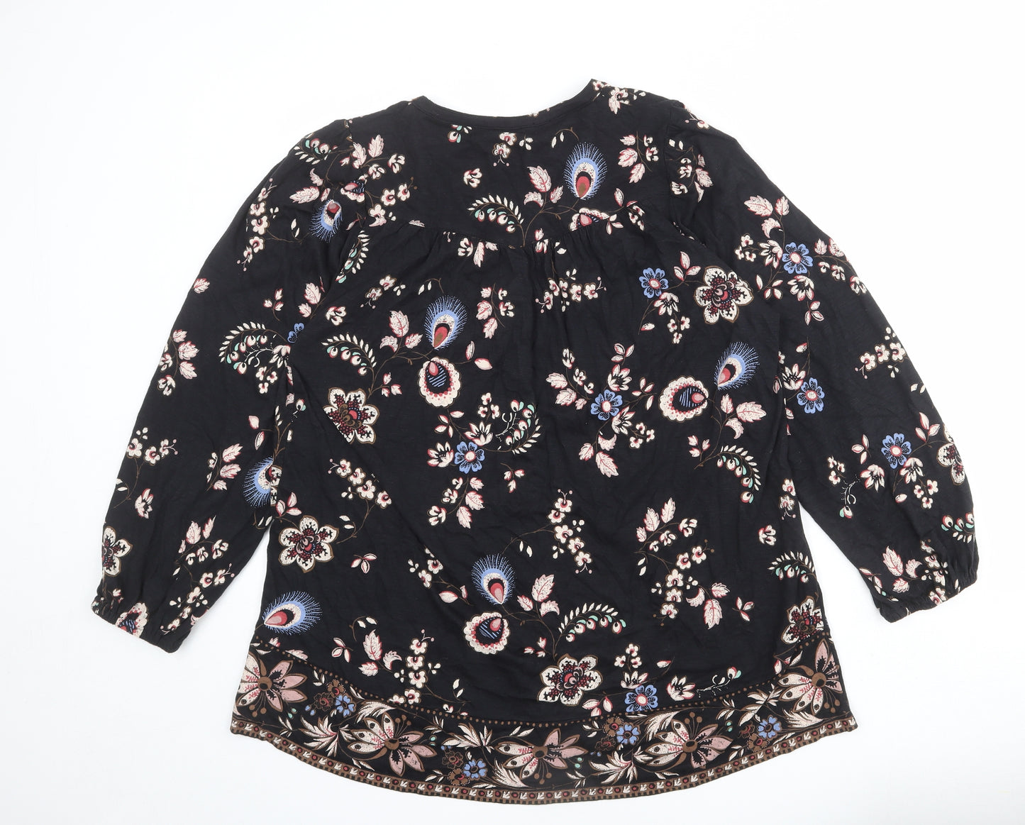 Fat Face Womens Black Floral Cotton Basic Button-Up Size 14 V-Neck