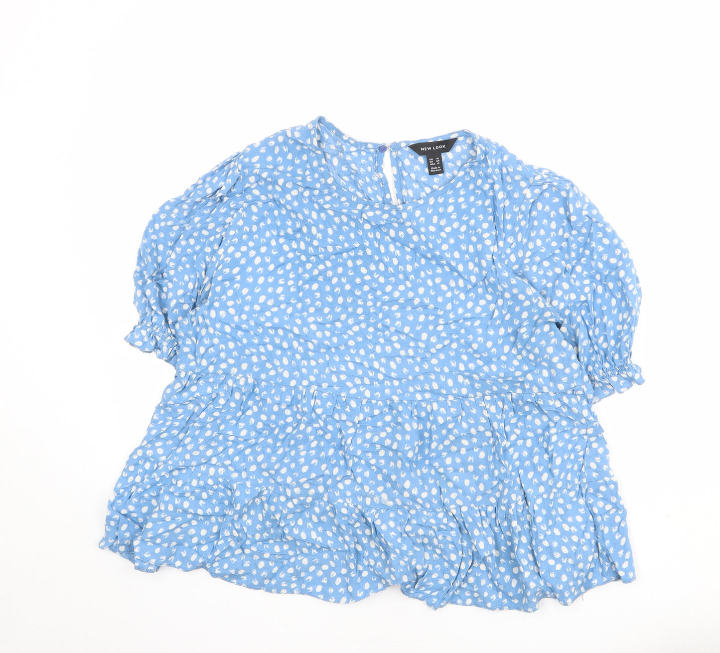 New Look Womens Blue Animal Print Viscose Basic Blouse Size 16 Round Neck