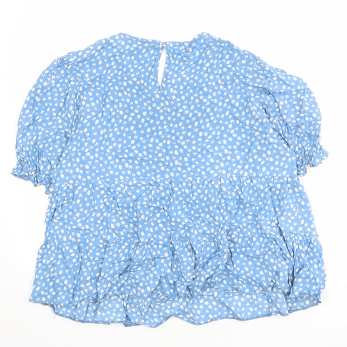 New Look Womens Blue Animal Print Viscose Basic Blouse Size 16 Round Neck