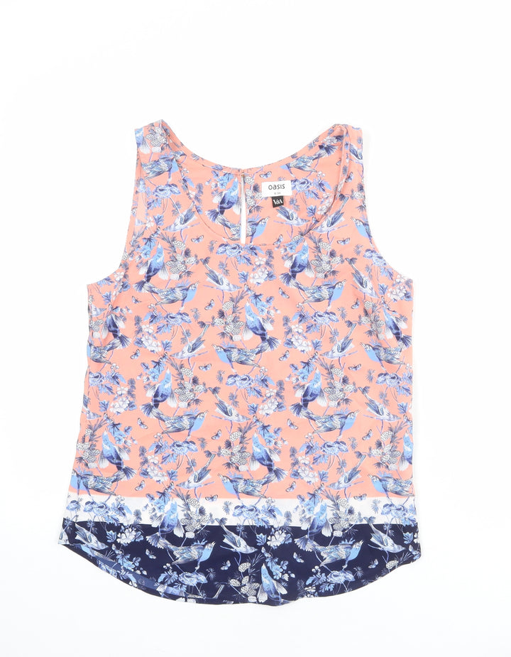Oasis Womens Pink Geometric Polyester Basic Tank Size 8 Boat Neck - Bird Print