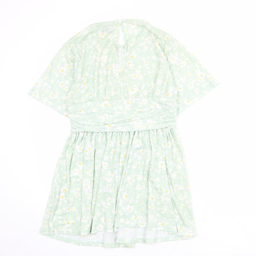 ASOS Womens Green Floral Polyester Mini Size 14 Round Neck Button