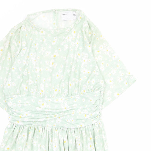 ASOS Womens Green Floral Polyester Mini Size 14 Round Neck Button