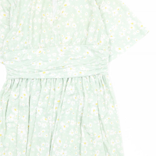 ASOS Womens Green Floral Polyester Mini Size 14 Round Neck Button