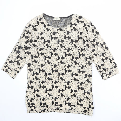 NEXT Womens Beige Floral Polyester Basic Blouse Size 10 Round Neck