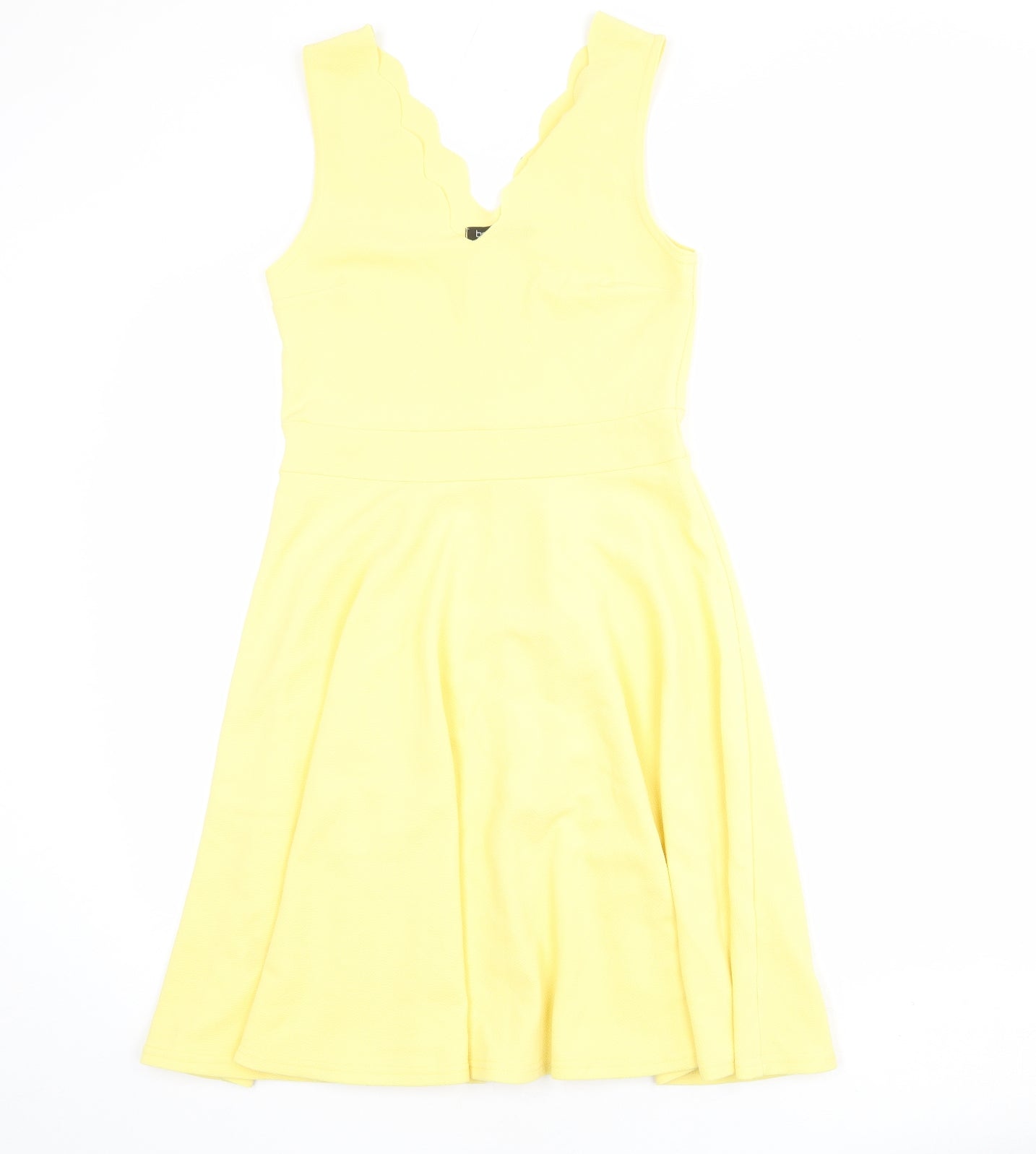 Boohoo Womens Yellow Polyester Skater Dress Size 10 V-Neck Pullover