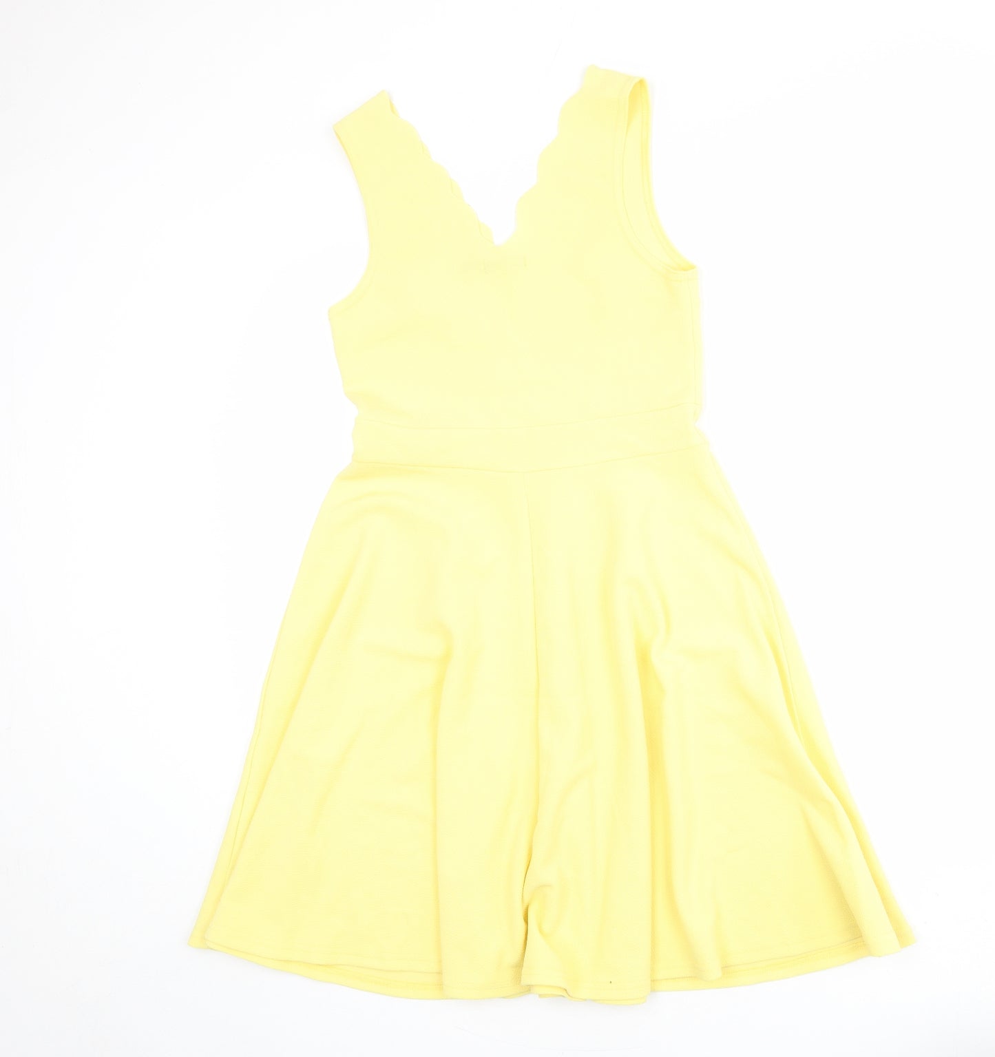 Boohoo Womens Yellow Polyester Skater Dress Size 10 V-Neck Pullover