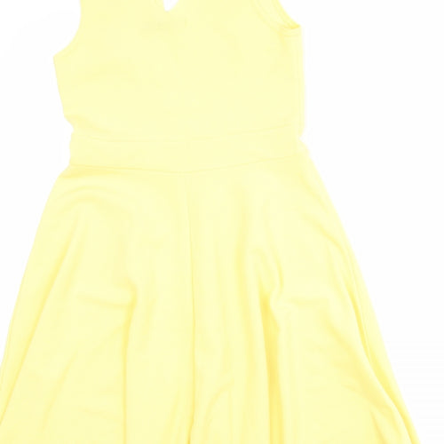 Boohoo Womens Yellow Polyester Skater Dress Size 10 V-Neck Pullover