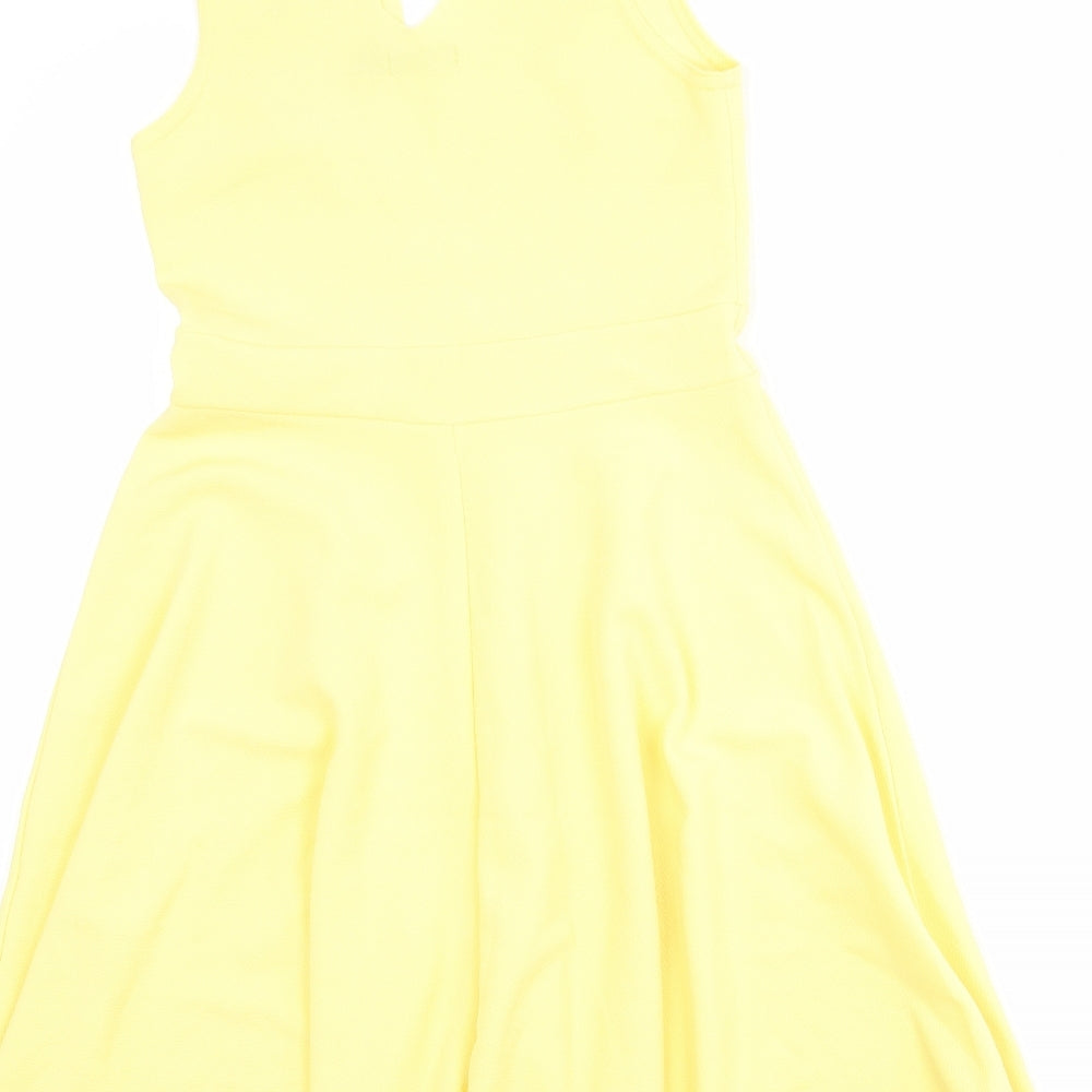 Boohoo Womens Yellow Polyester Skater Dress Size 10 V-Neck Pullover