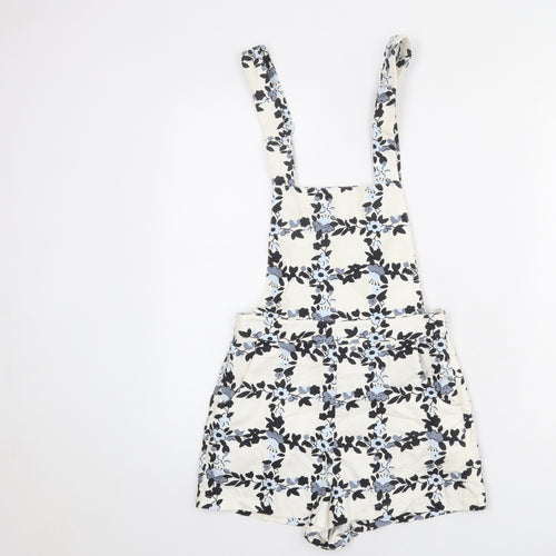 Topshop Womens Ivory Floral Cotton Dungaree One-Piece Size 10 L3 in Button