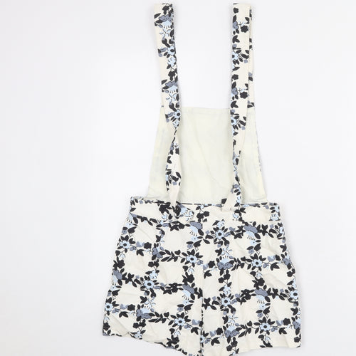Topshop Womens Ivory Floral Cotton Dungaree One-Piece Size 10 L3 in Button