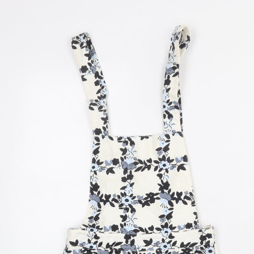Topshop Womens Ivory Floral Cotton Dungaree One-Piece Size 10 L3 in Button