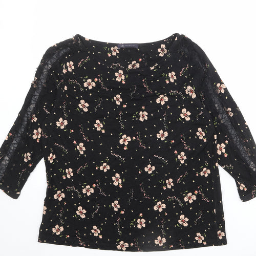 Marks and Spencer Womens Black Floral Viscose Basic Blouse Size 14 Boat Neck