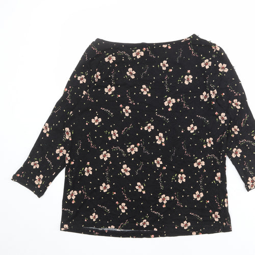 Marks and Spencer Womens Black Floral Viscose Basic Blouse Size 14 Boat Neck