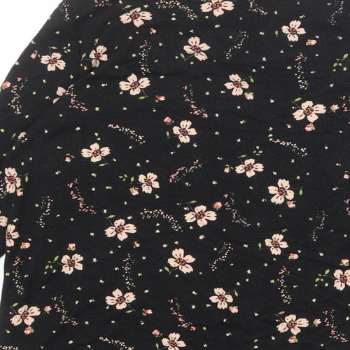 Marks and Spencer Womens Black Floral Viscose Basic Blouse Size 14 Boat Neck