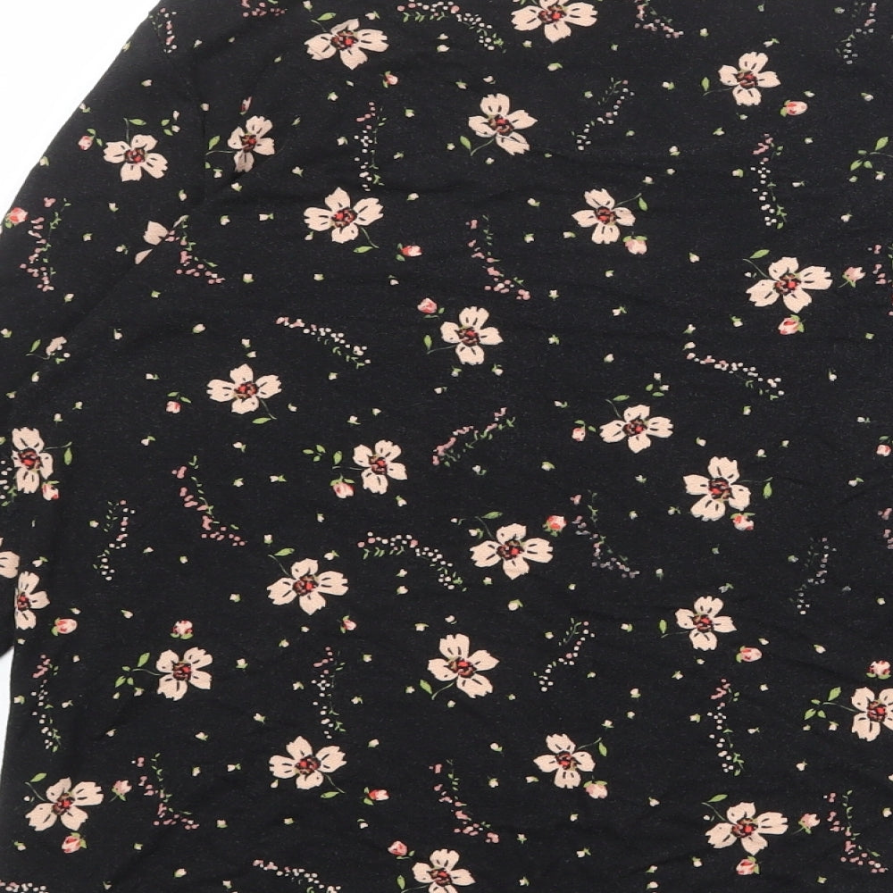 Marks and Spencer Womens Black Floral Viscose Basic Blouse Size 14 Boat Neck