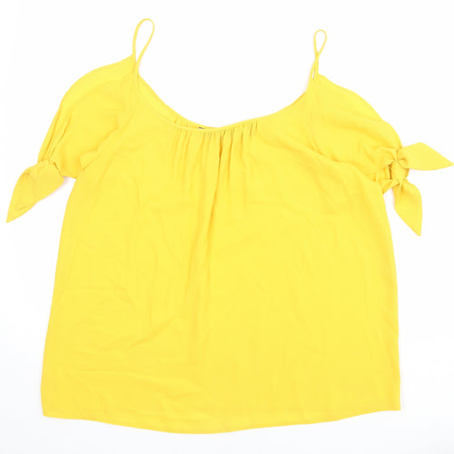 Dorothy Perkins Womens Yellow Polyester Basic Blouse Size 12 Round Neck - Cold Shoulder