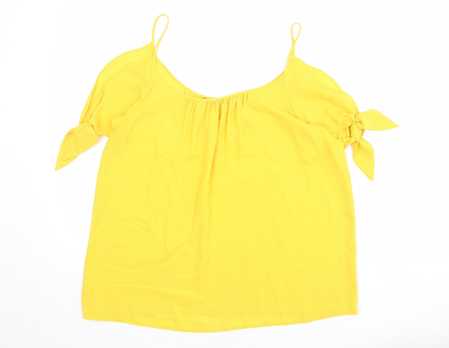 Dorothy Perkins Womens Yellow Polyester Basic Blouse Size 12 Round Neck - Cold Shoulder