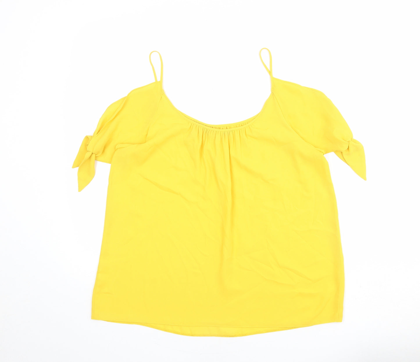 Dorothy Perkins Womens Yellow Polyester Basic Blouse Size 12 Round Neck - Cold Shoulder