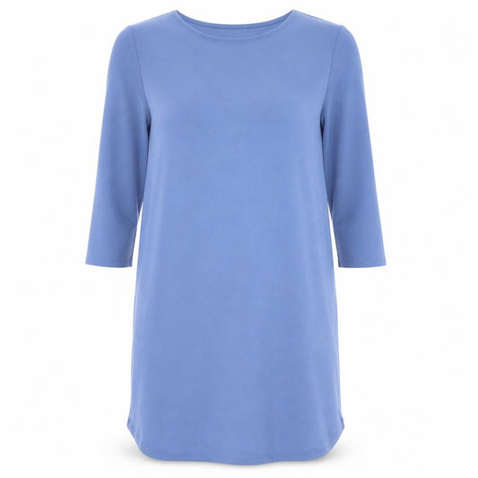 Front view of H&M women’s blue polyester a-line, size M, round neck pullover