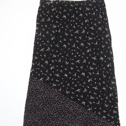 Dorothy Perkins Womens Black Floral Viscose A-Line Skirt Size 18 Zip