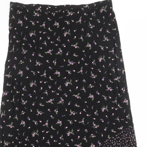 Dorothy Perkins Womens Black Floral Viscose A-Line Skirt Size 18 Zip