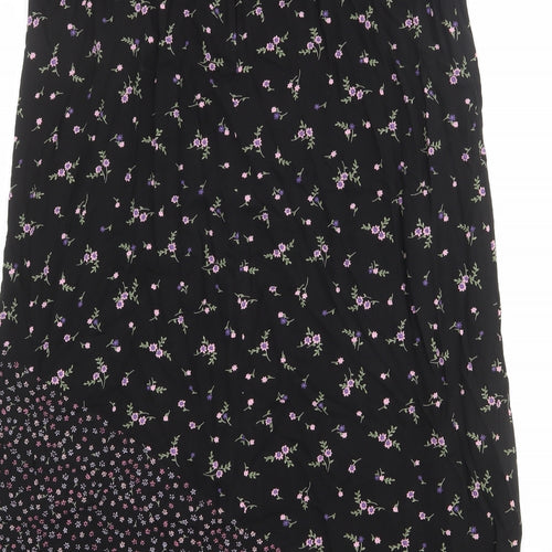 Dorothy Perkins Womens Black Floral Viscose A-Line Skirt Size 18 Zip