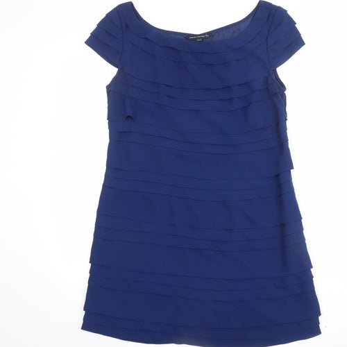 French Connection Womens Blue Polyester Shift Size 14 Boat Neck Zip