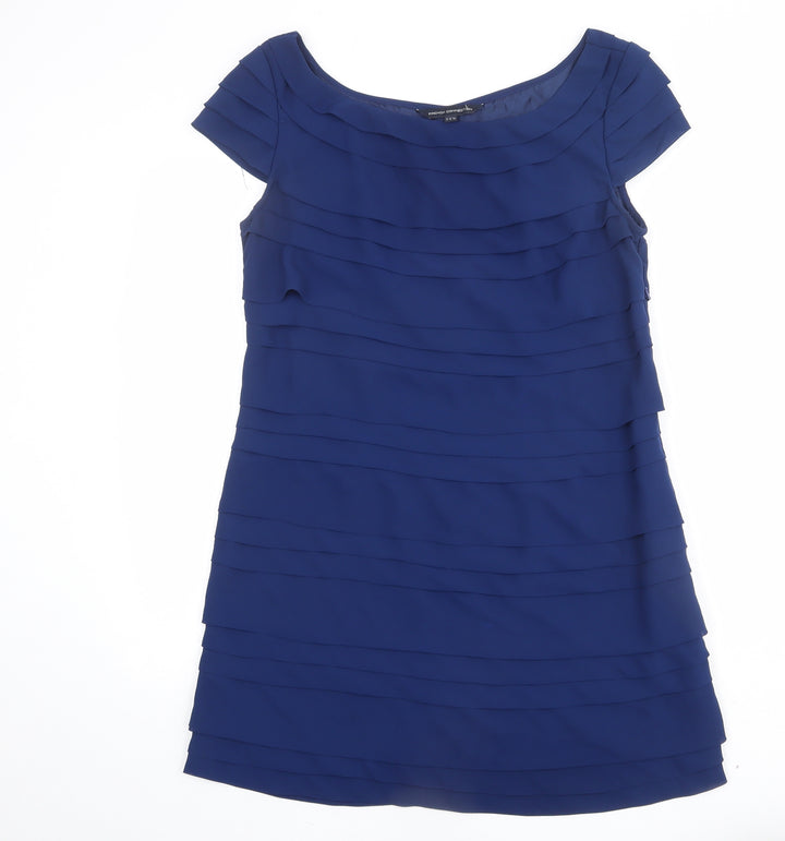 French Connection Womens Blue Polyester Shift Size 14 Boat Neck Zip