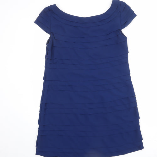 French Connection Womens Blue Polyester Shift Size 14 Boat Neck Zip