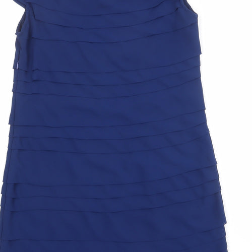 French Connection Womens Blue Polyester Shift Size 14 Boat Neck Zip
