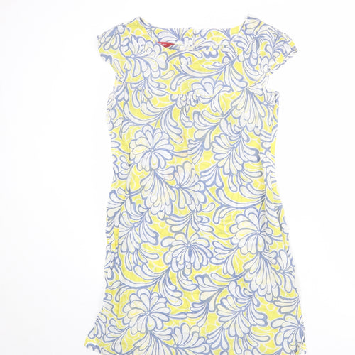 Monsoon Womens Multicoloured Floral Cotton Shift Size 12 Boat Neck Zip
