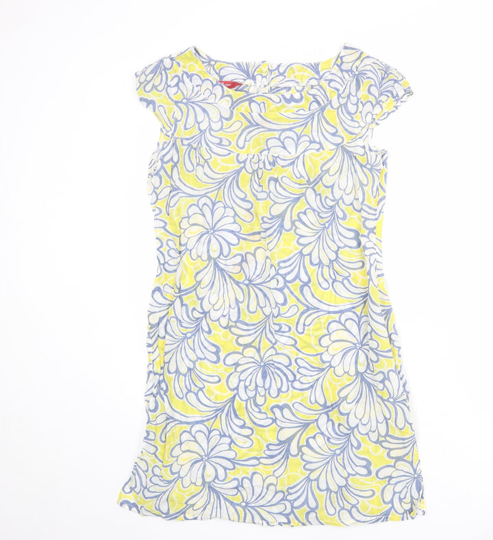 Monsoon Womens Multicoloured Floral Cotton Shift Size 12 Boat Neck Zip