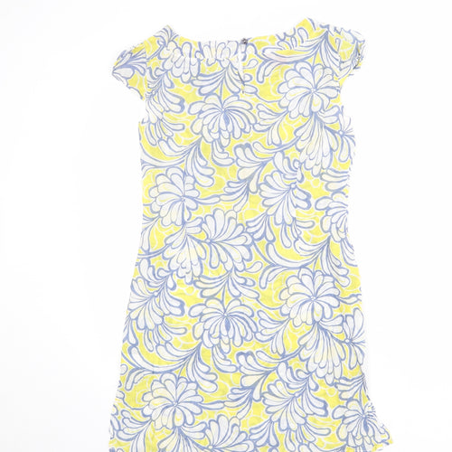 Monsoon Womens Multicoloured Floral Cotton Shift Size 12 Boat Neck Zip