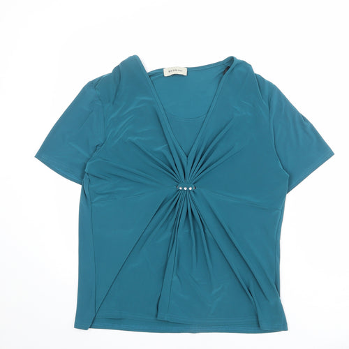 BASSINI Womens Blue Polyester Basic Blouse Size L V-Neck - Size L/XL